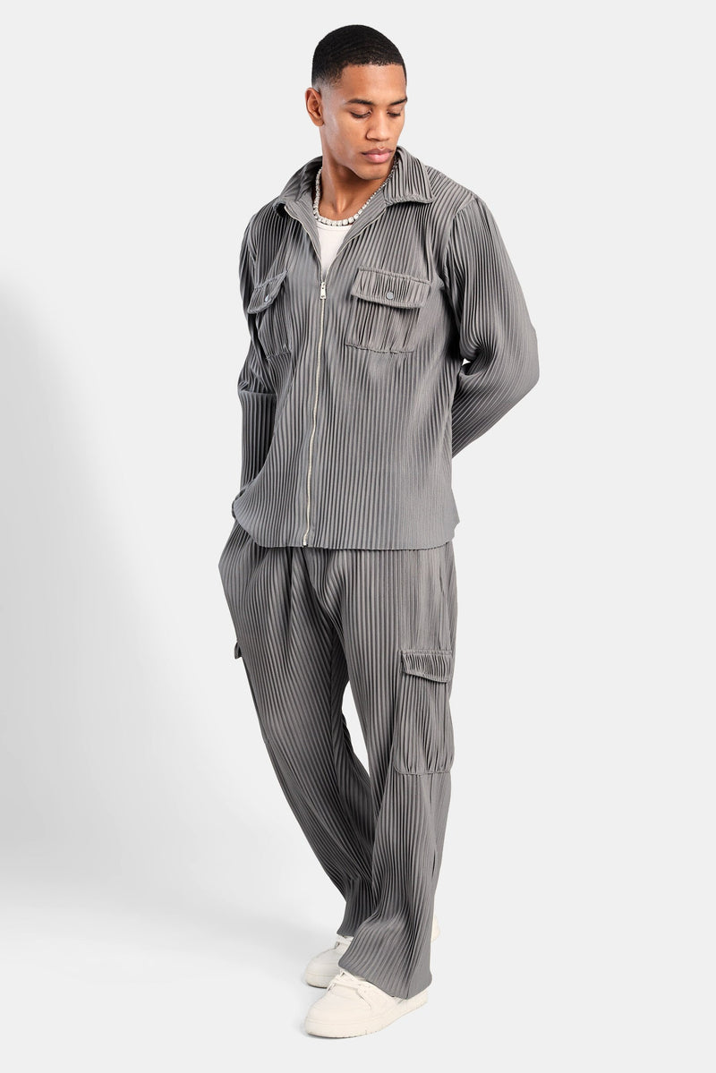 Pleated Utility Jacket - Dark Grey / M - Cernucci Pleated Utility Jacket - Dark Grey / M - Cernucci