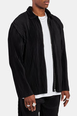 Pleated Collared Jacket  - Black