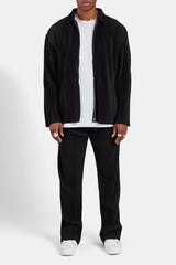 Pleated Collared Jacket  - Black