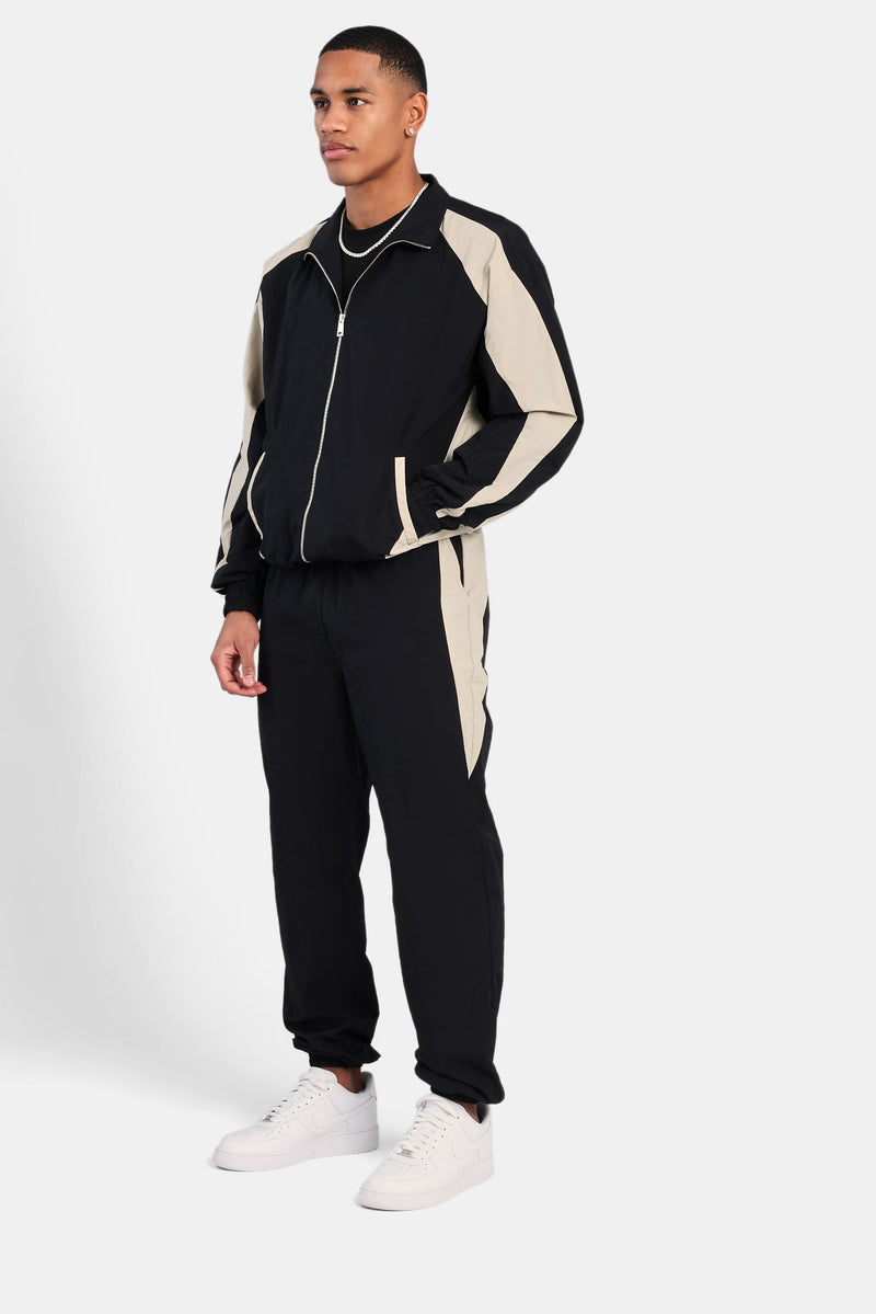 Nylon Panelled Tracksuit - Black