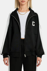 Cernucci Embroidered Varsity Track Jacket - Black