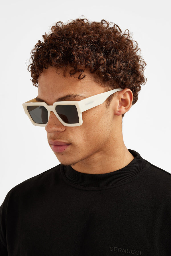 Oversized Thick Frame Acetate Sunglasses - Ecru