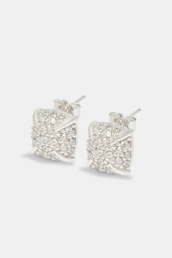 Sterling Silver Iced CZ Pave Cluster Stud Earrings