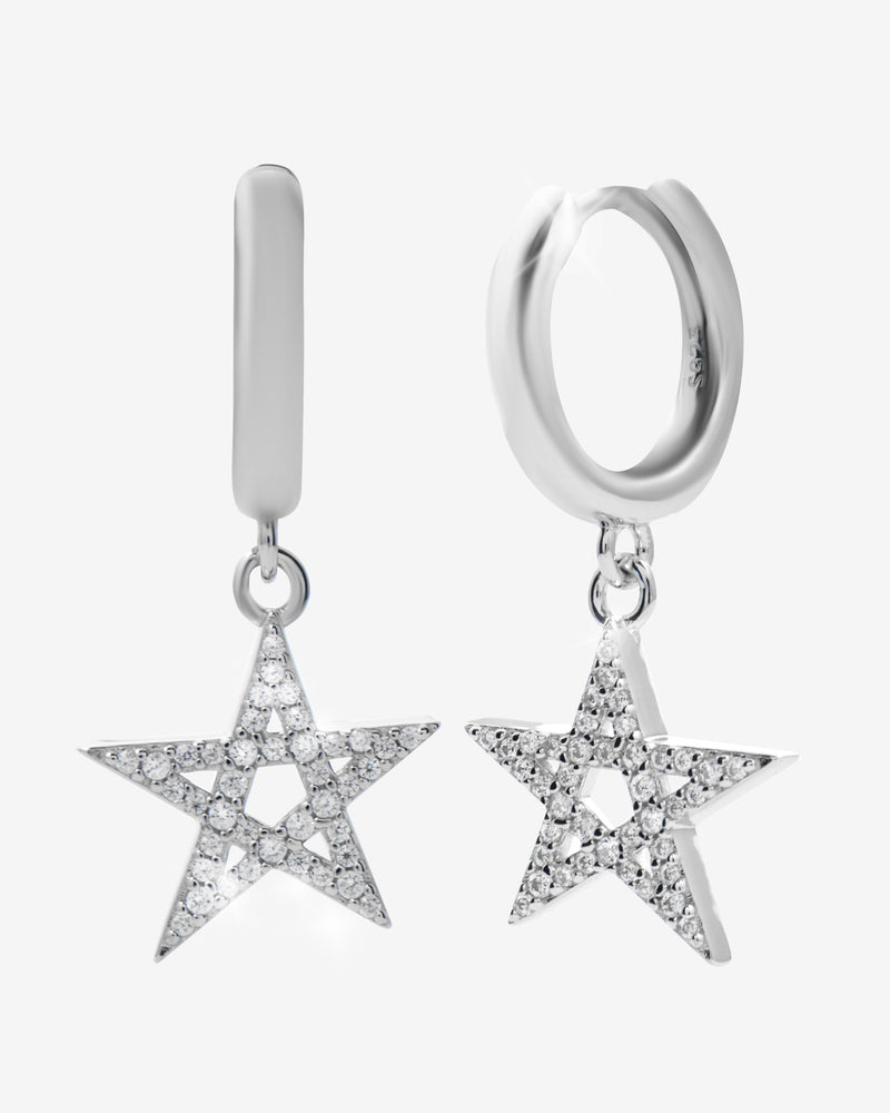 Iced Star Earrings - White Gold