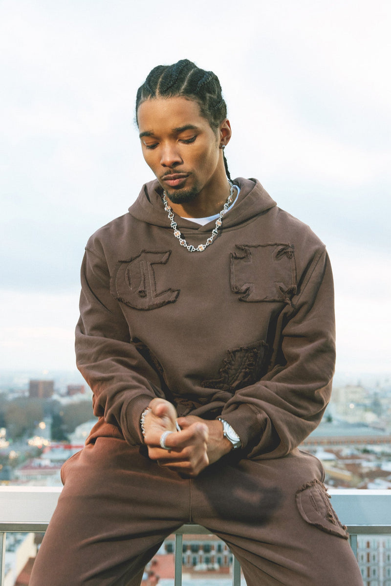 Raw Edge Applique Hoodie Brown Mens Hoodies Sweats Shop