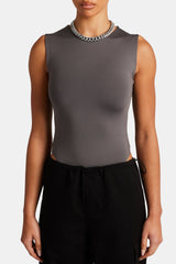 High Neck Sleeveless Bodysuit - Charcoal