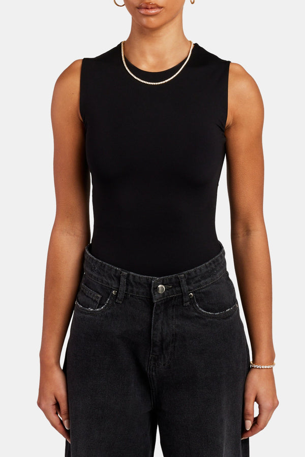 High Neck Sleeveless Bodysuit - Black