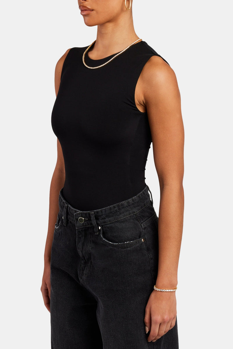 High Neck Sleeveless Bodysuit - Black