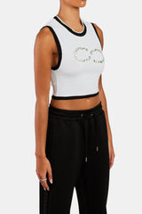 Embellished C Vest Top - White