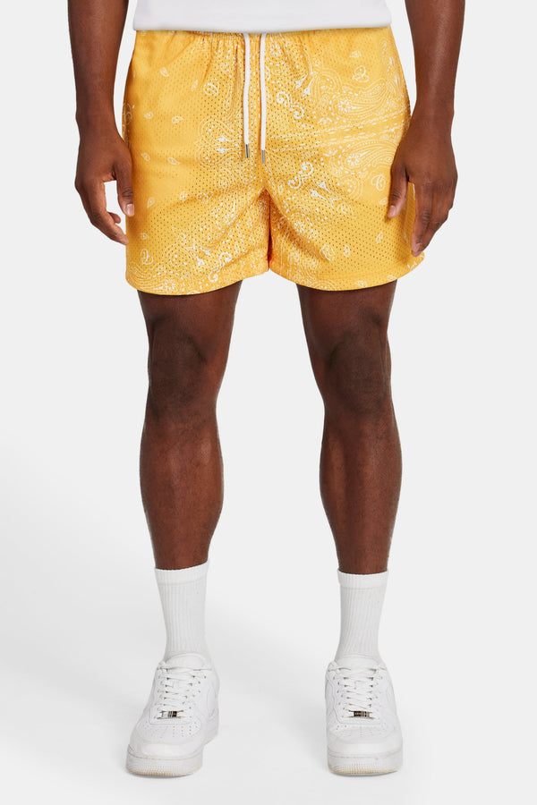 Bandana Printed Mesh Short - Orange