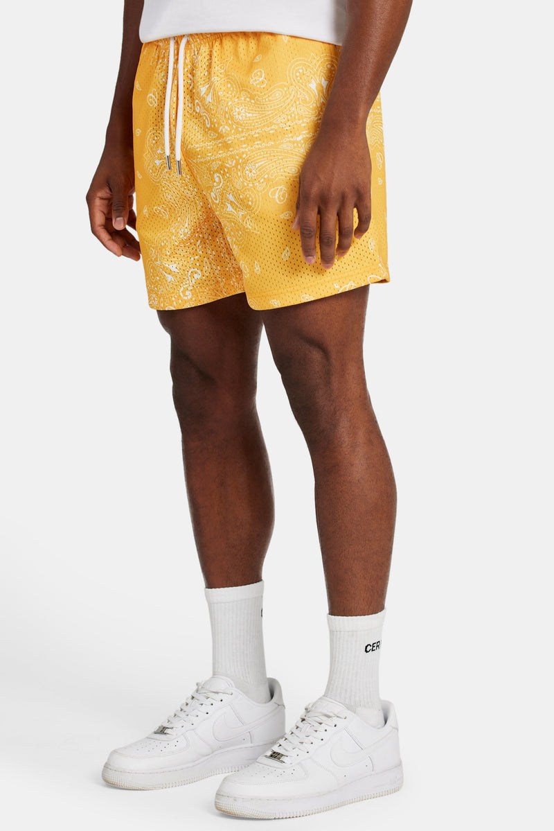 Bandana Printed Mesh Short - Orange