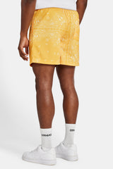 Bandana Printed Mesh Short - Orange