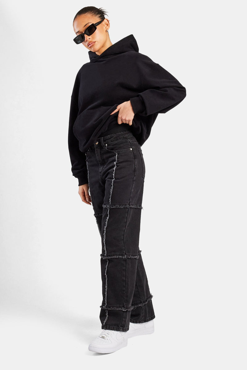 Relaxed Square Raw Edge Jean - Washed Black