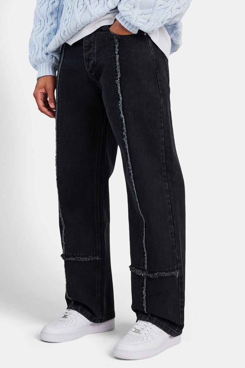 Baggy Fit Raw Edge Jean - Washed Black