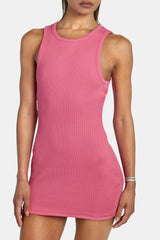 Embroidered Ribbed Vest Dress - Pink