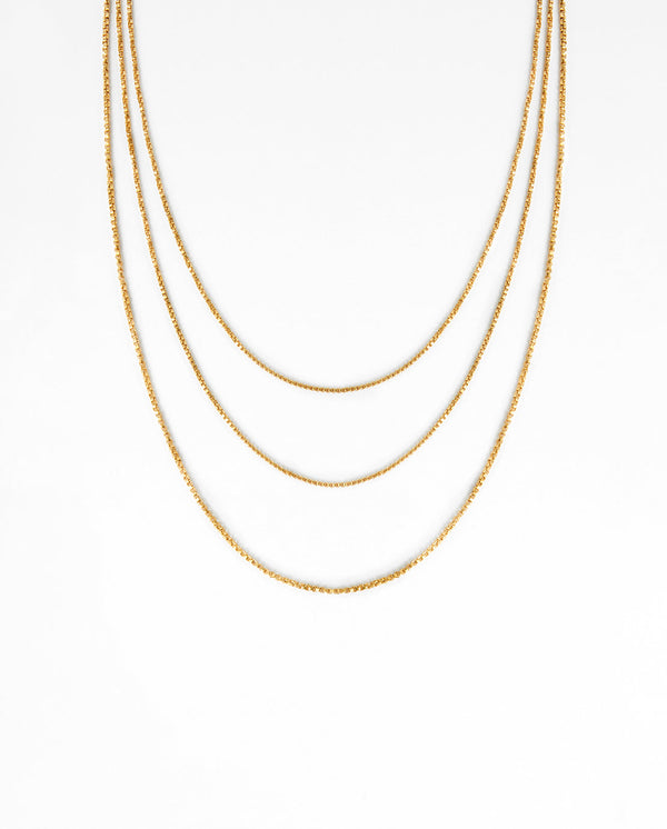 Triple Layer Box Chain Necklace - Gold