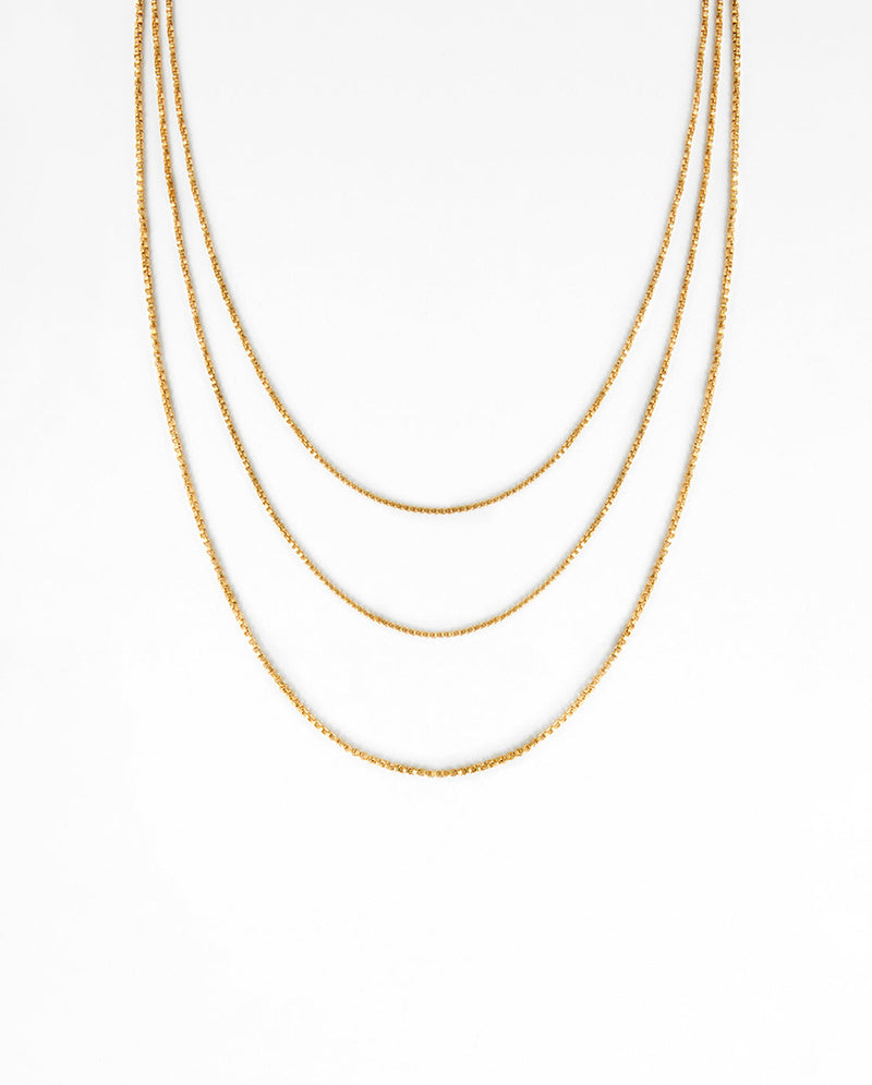 Triple Layer Box Chain Necklace - Gold