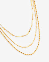 Triple Layer Snake And Twist Necklace - Gold