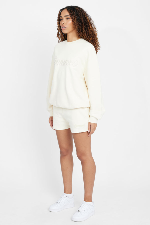 Oversized Cernucci Embroidered Sweatshirt - Ecru