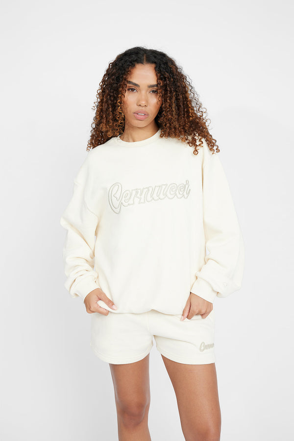 Oversized Cernucci Embroidered Sweatshirt - Ecru