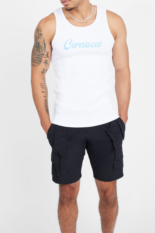 Cernucci Embroidered Muscle Fit Vest - White & Blue