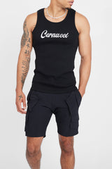Cernucci Embroidered Muscle Fit Vest - Black