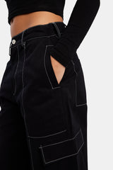 Contrast Stitch Cargo Trouser - Black