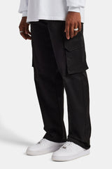 Elasticated Waistband Straight Leg Cargo Trousers  - Black