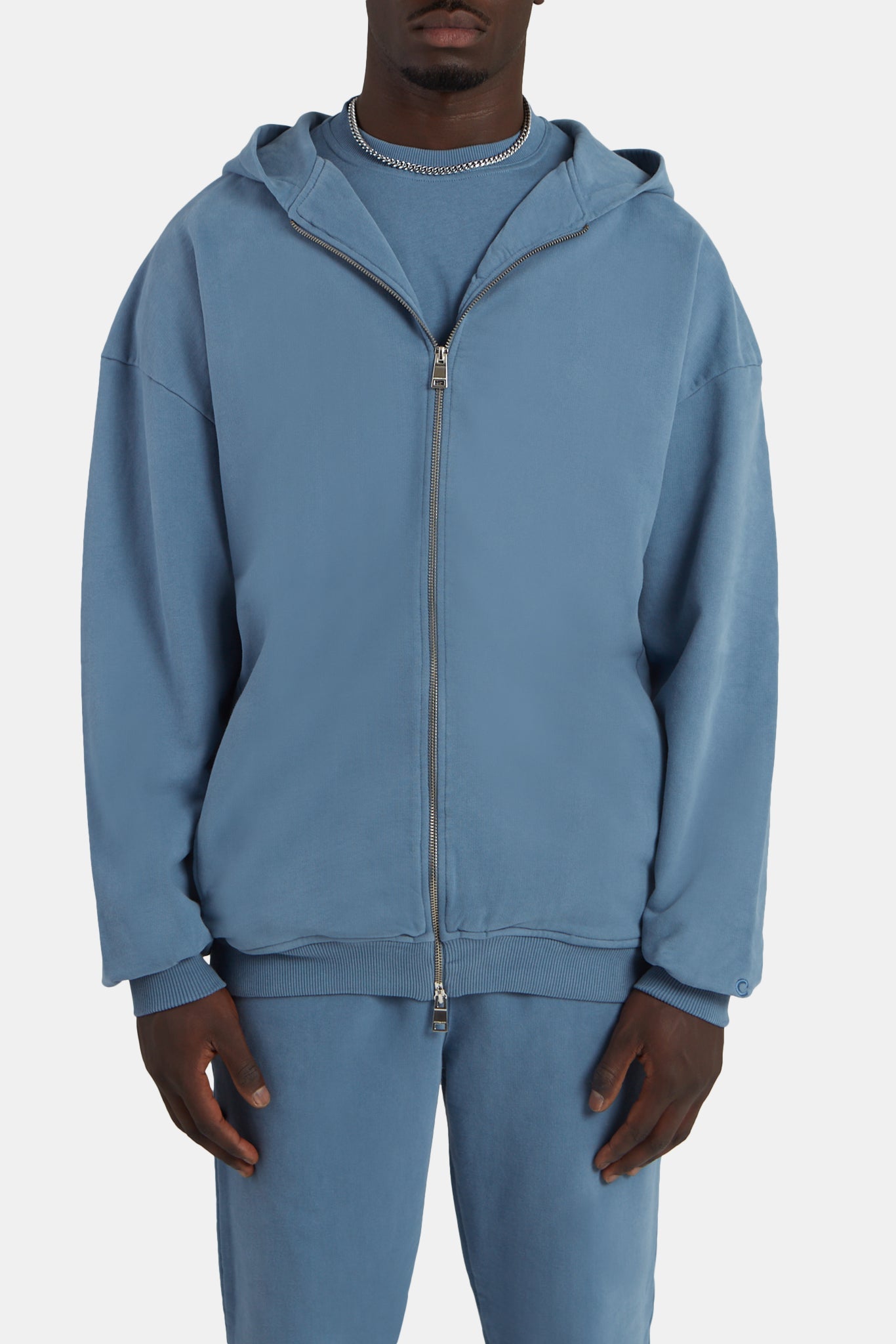 Oversized Zip Through Hoodie - Steel Blue
