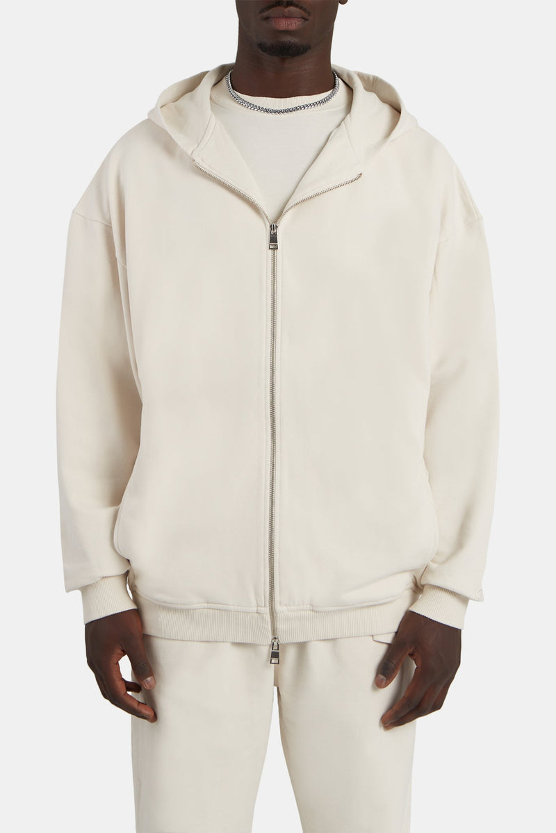 Oversized Zip Through Hoodie - Oat