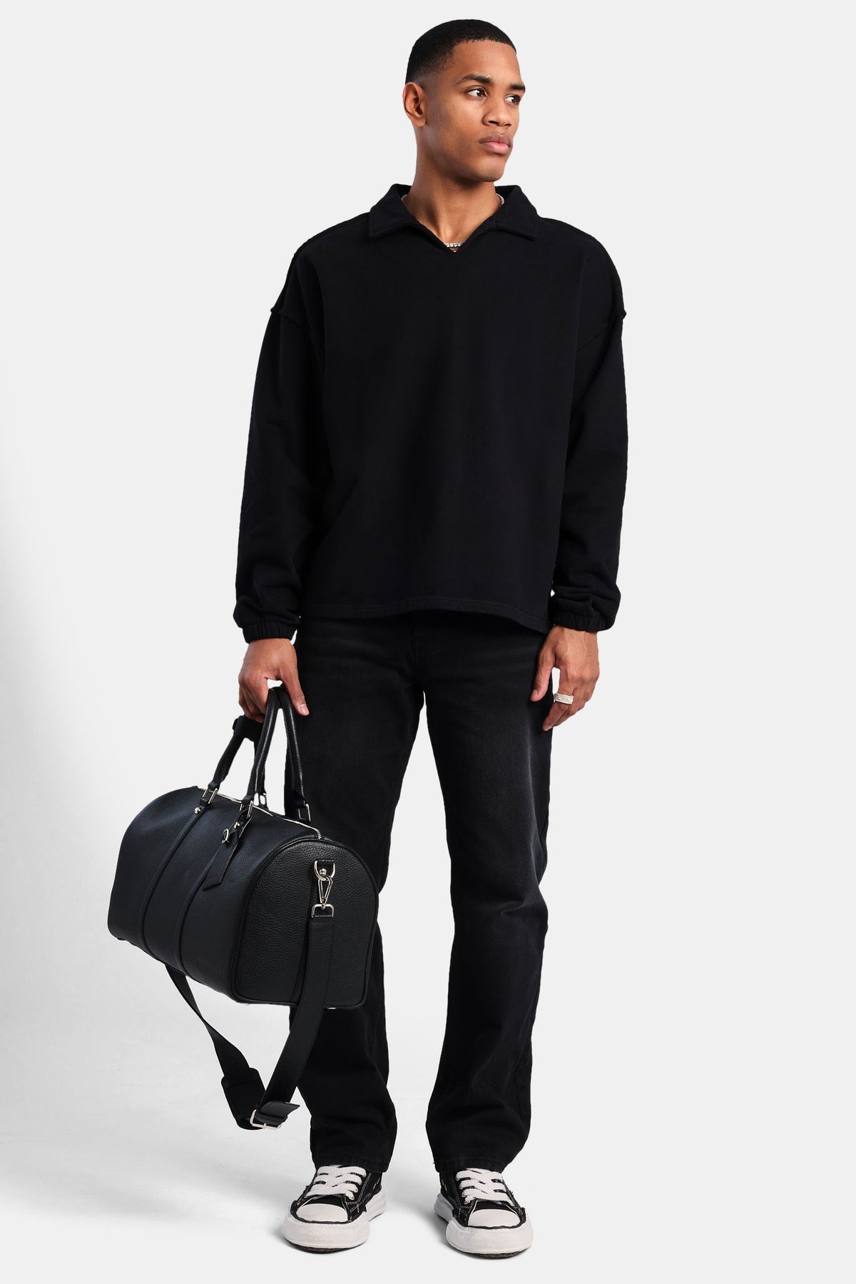 Long Sleeve Collared Sweatshirt - Black | Mens Hoodies & Sweats 