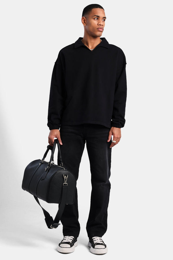 Long Sleeve Collared Sweatshirt - Black