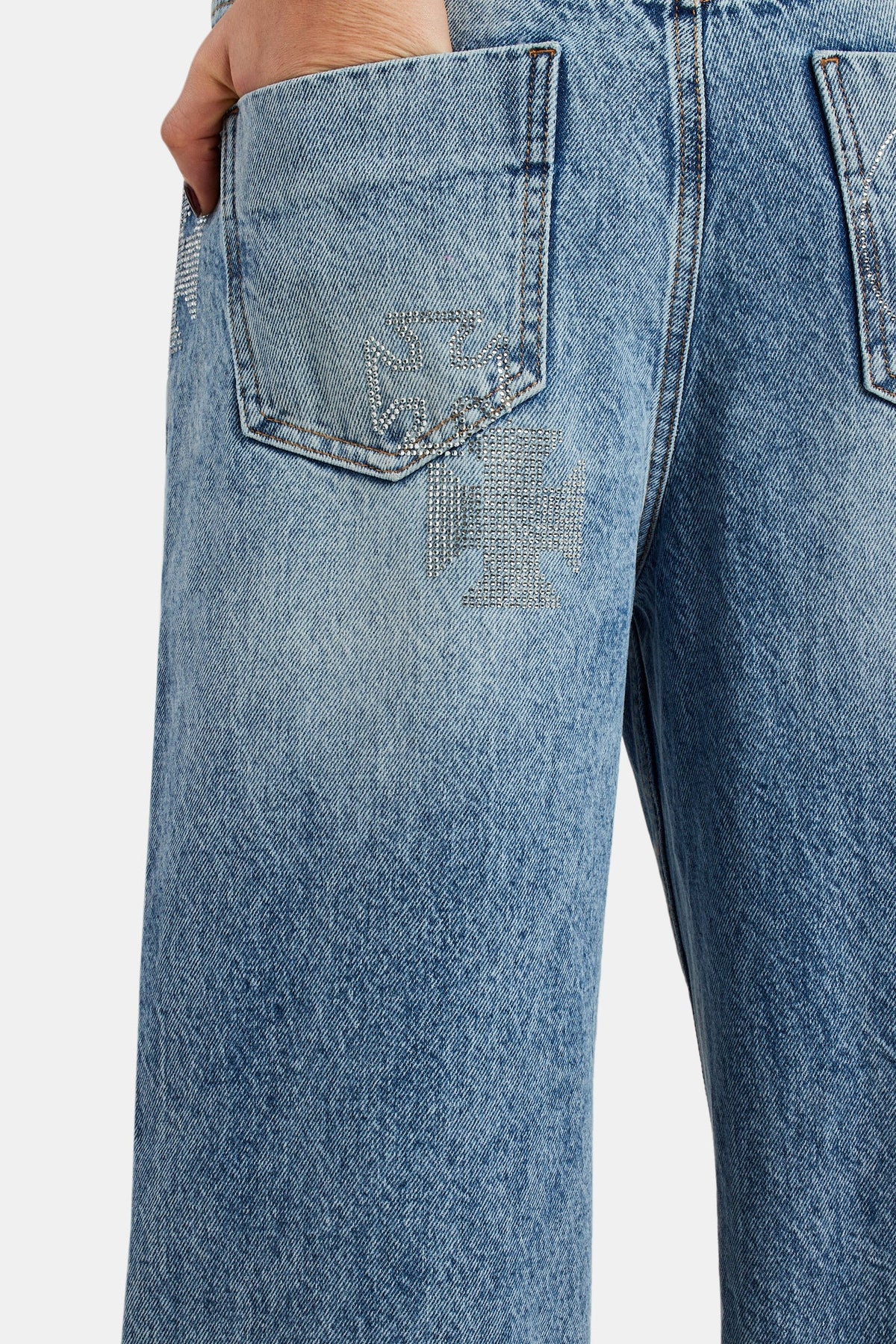 Ladies Baggy Rhinestone Cross Jeans - Light Blue | Womens Denim 