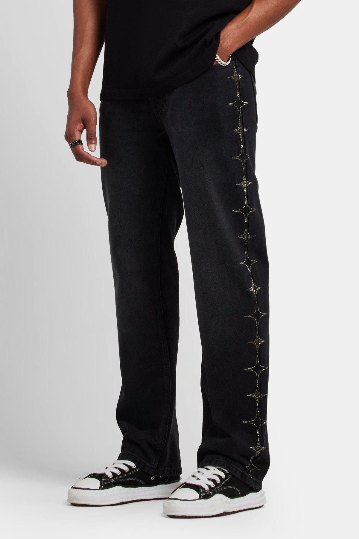 Relaxed Rhinestone Star Jeans - Washed Black | Mens Denim | Shop 