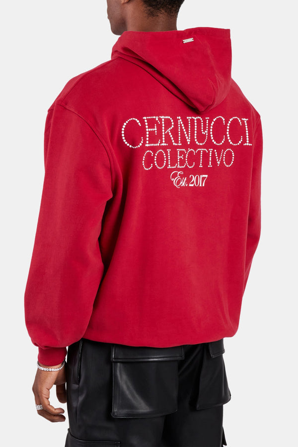 Cernucci Pearl Embellished Hoodie - Red