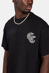 Gothic C Rhinestone Oversized T-Shirt - Black