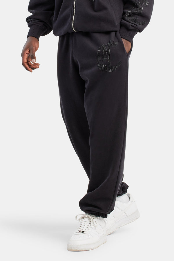 Oversized Rhinestone Joggers - Black