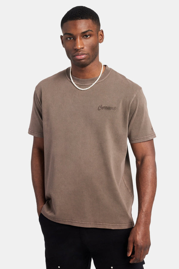 Embroidered T-Shirt - Washed Brown