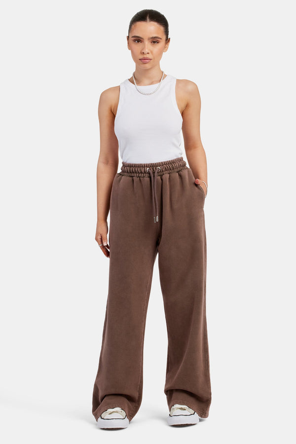 Acid Wash Wide Leg Jogger - Washed Brown