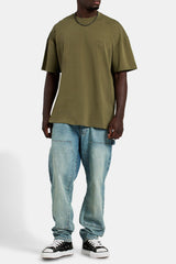 Oversized C 3D Embroidered T-Shirt - Khaki