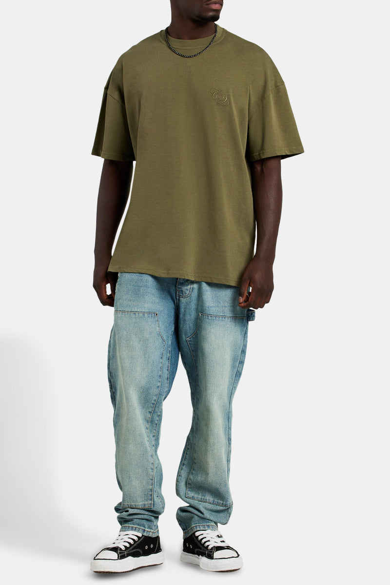 Oversized C 3D Embroidered T-Shirt - Khaki