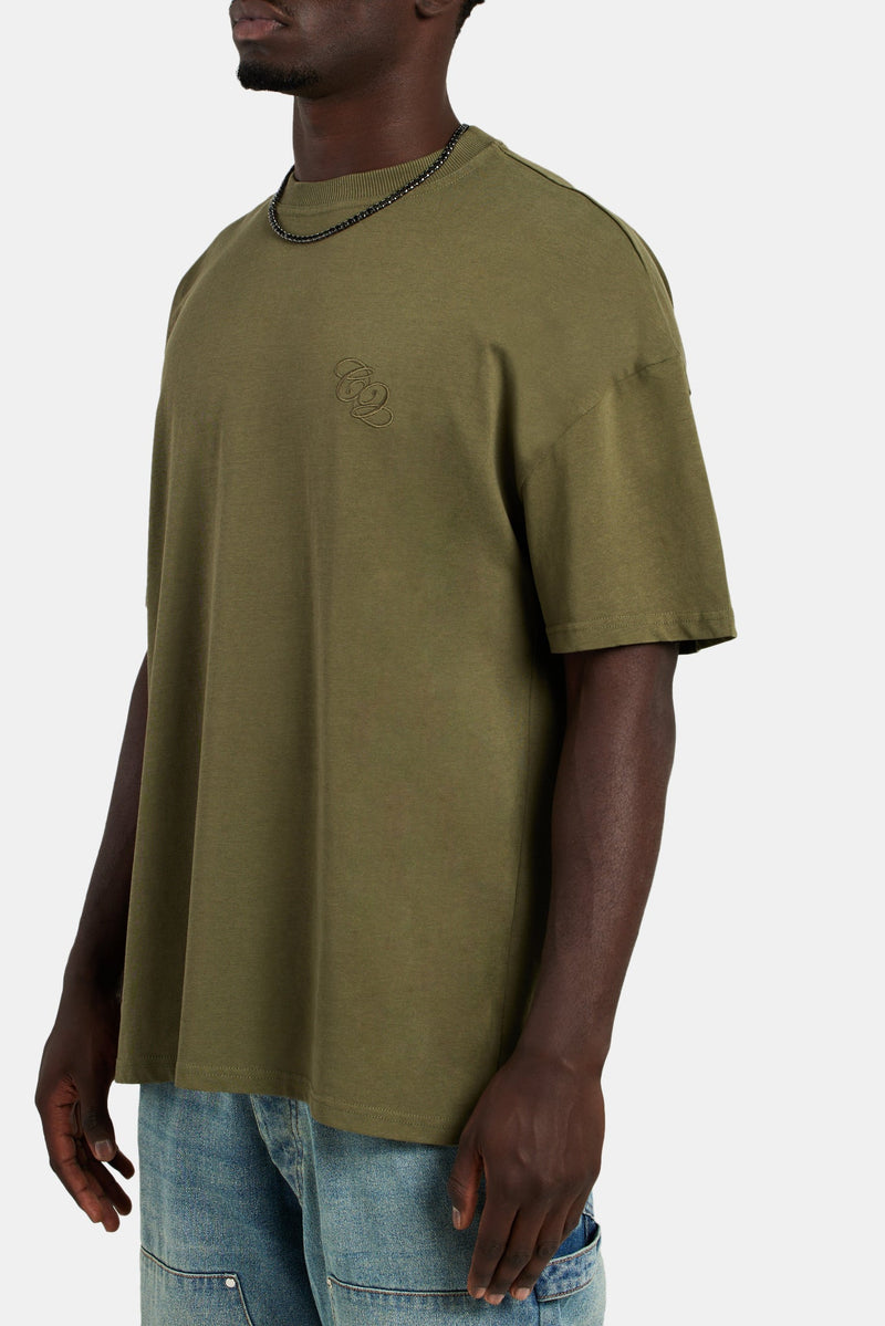 Oversized C 3D Embroidered T-Shirt - Khaki