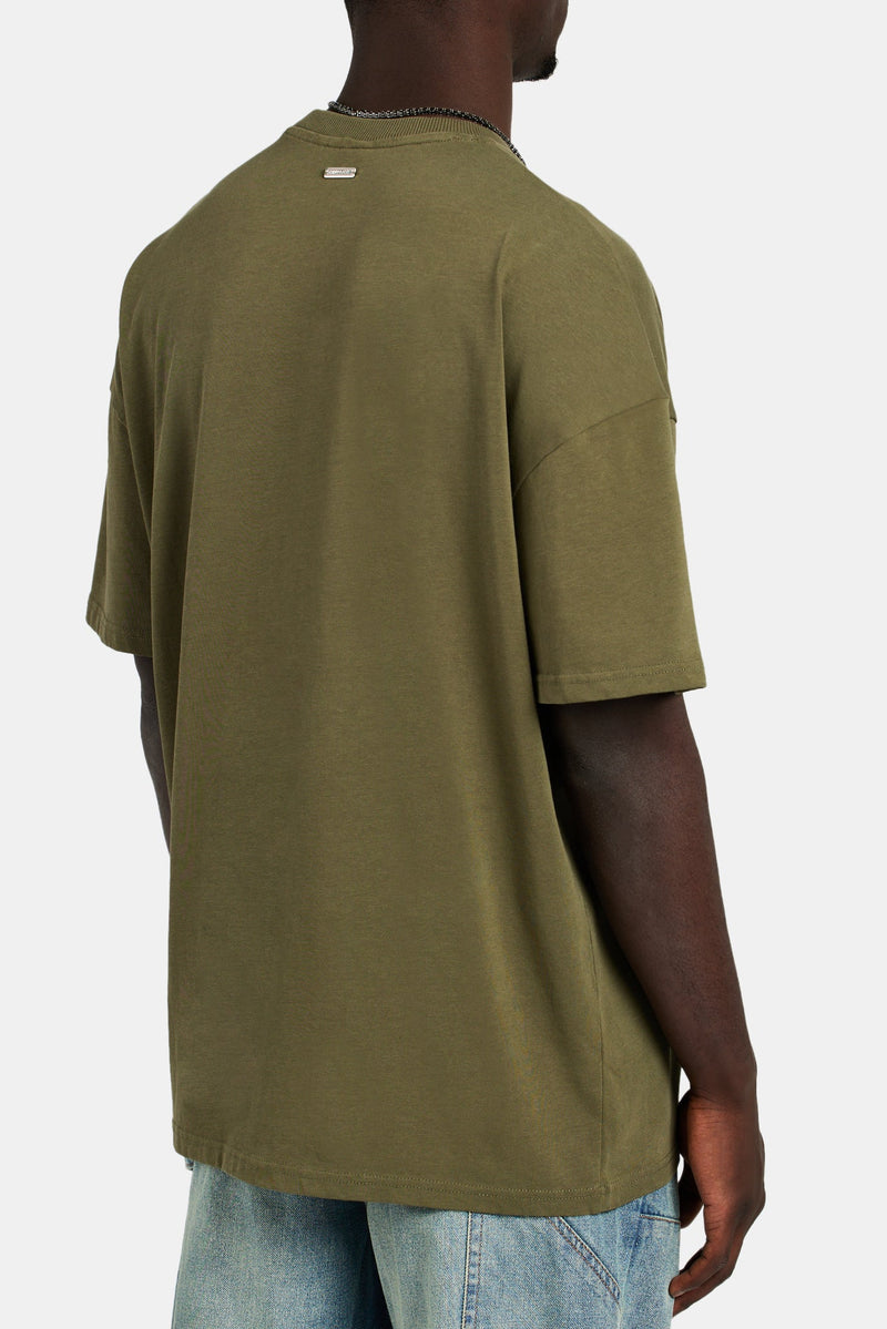 Oversized C 3D Embroidered T-Shirt - Khaki