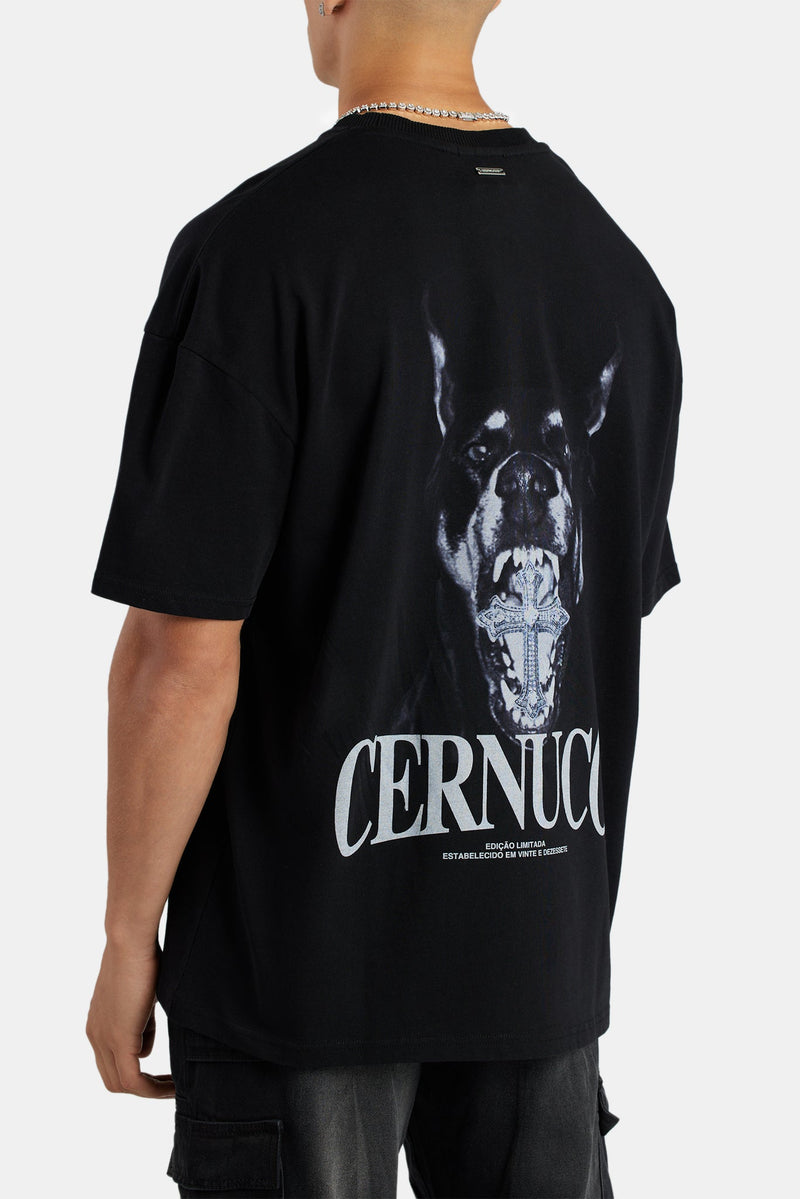 Oversized Dobermann Graphic T-Shirt - Black