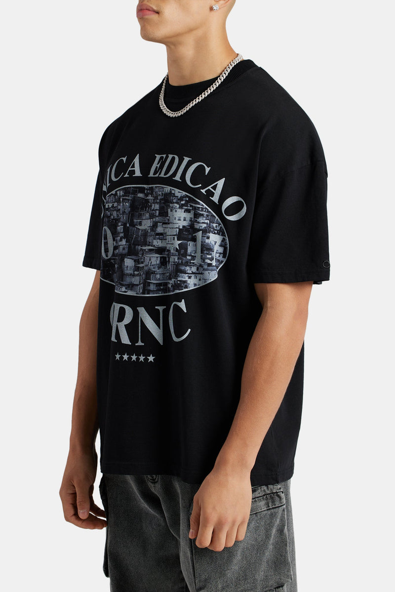 Oversized Favela Graphic T-Shirt  - Black