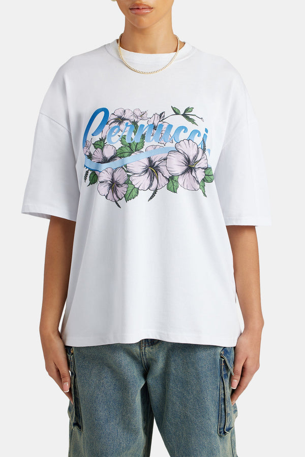 Oversized Floral Graphic T-Shirt - White