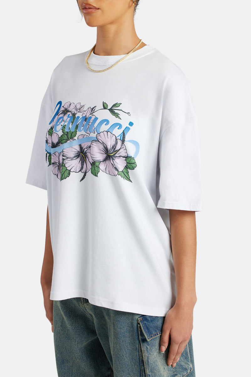 Oversized Floral Graphic T-Shirt - White