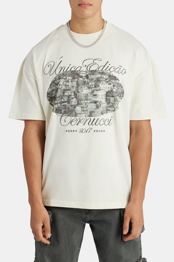 Oversized Favela Graphic T-Shirt  - Ecru