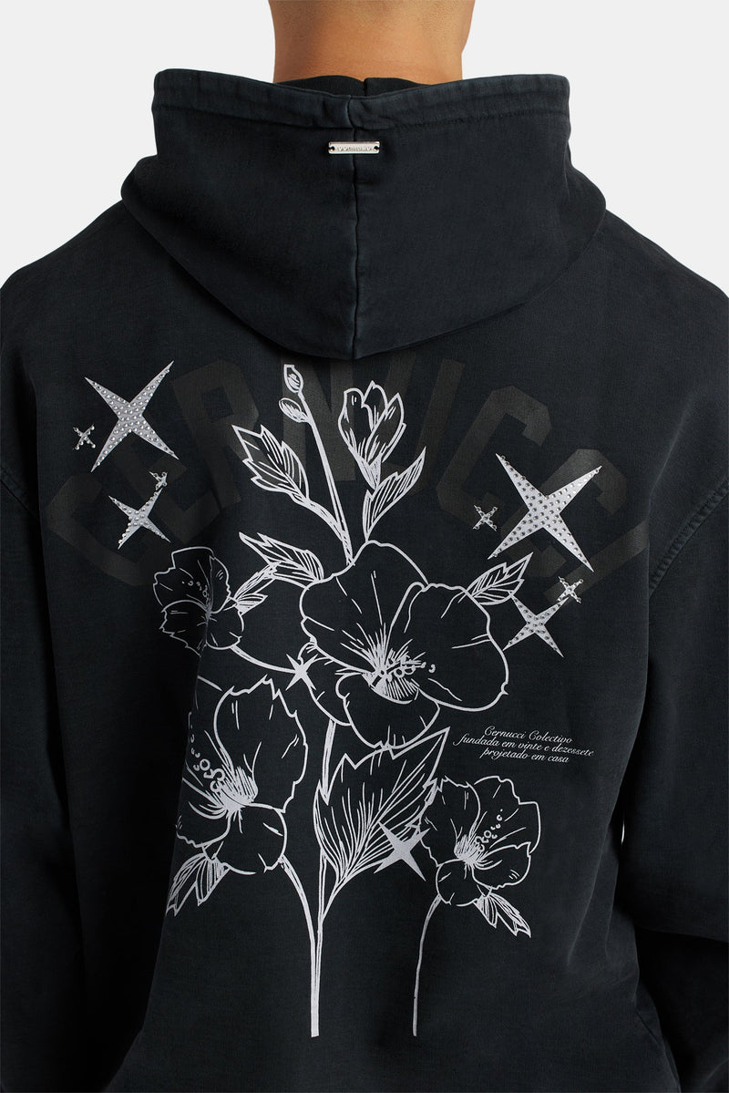 Floral Rhinestone Printed Hoodie