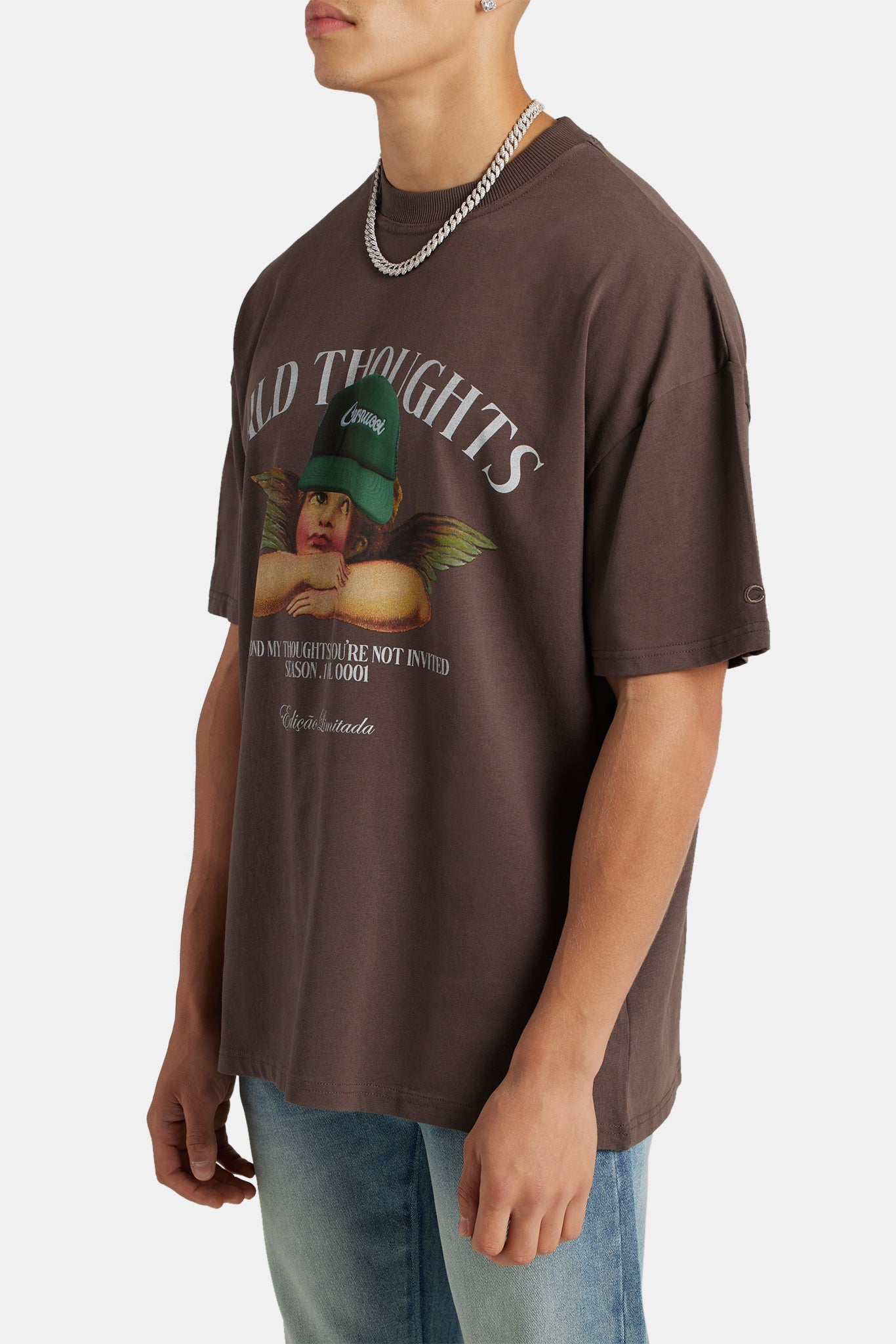 Oversized Wild Thoughts Cherub T-Shirt - Chocolate | Mens Tops